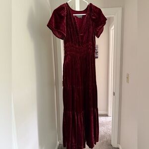 Anthropologie Deep Red Velvet Maxi Dress